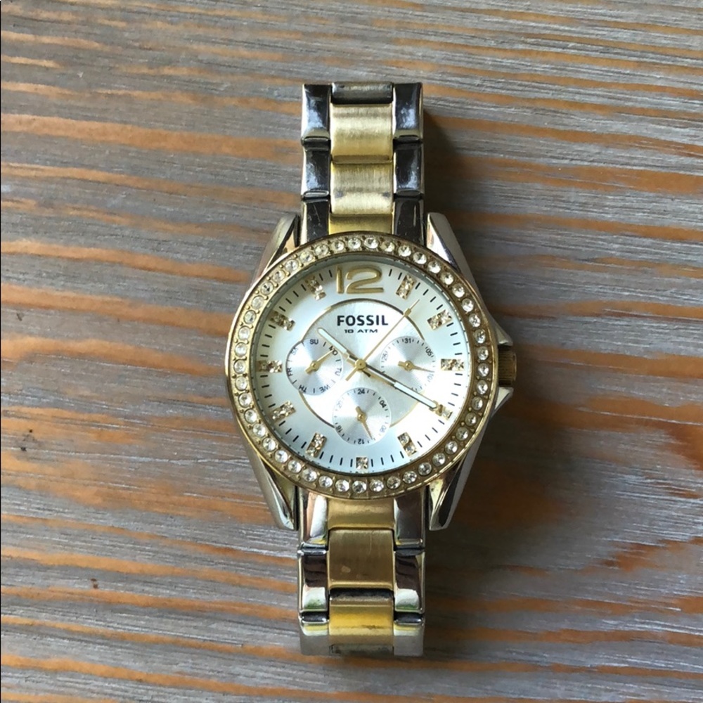 Gold and silver rhinestone chronograph watch